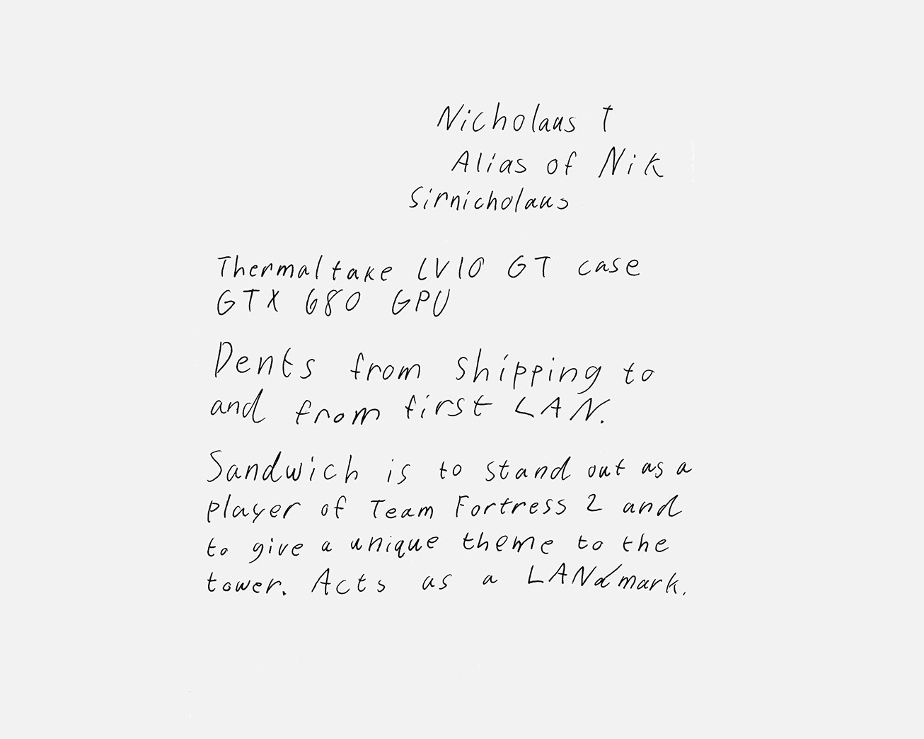 handwritten notes on custom computer case builds